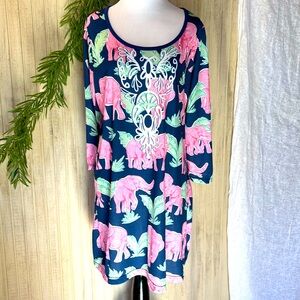Simply Southern Pink Elephant Print Tunic Dress, Large, NWOT, Polyester Soft